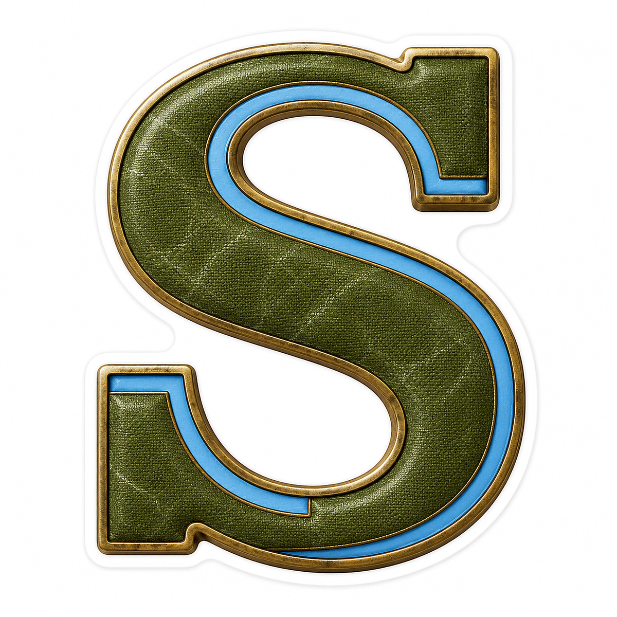 Olive Canvas Letter S with Blue Inlay Art Vinyl Decal Stickers