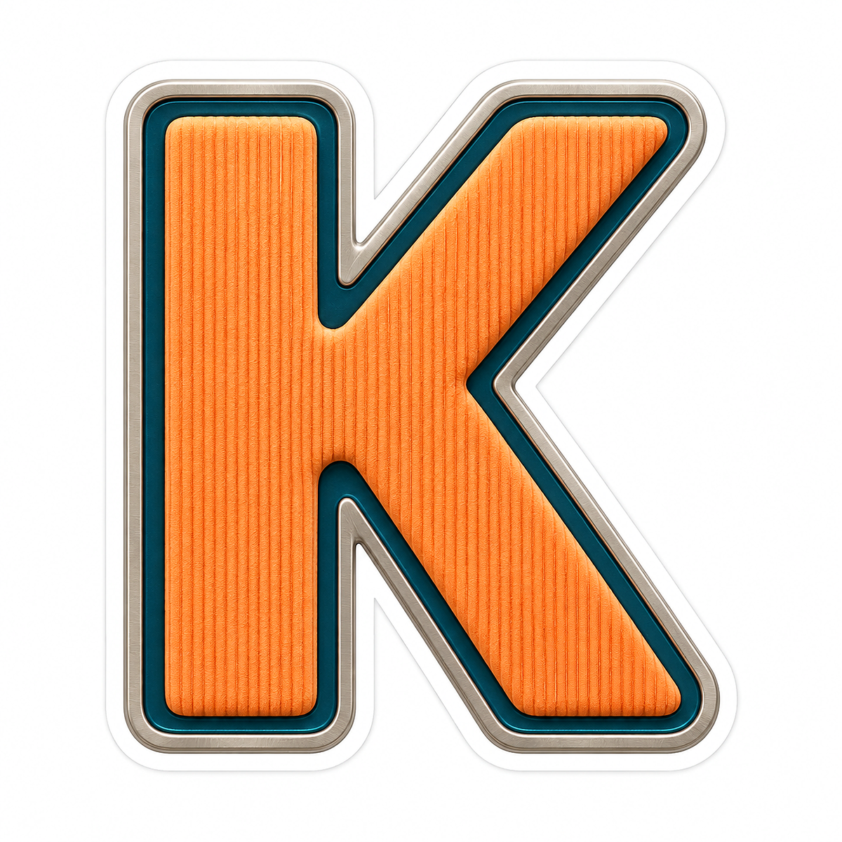 Orange Ribbed Letter K with Teal Trim Art Vinyl Decal Stickers