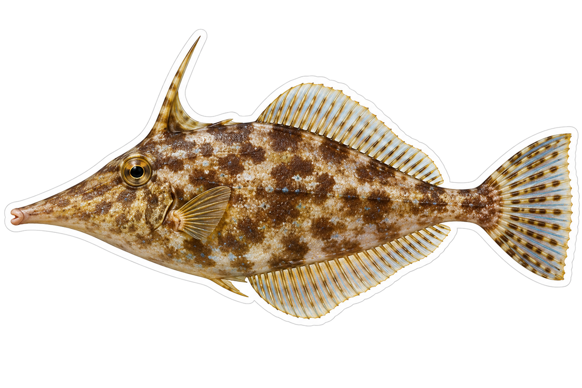 Brown Slender Filefish Illustration Vinyl Decal Stickers
