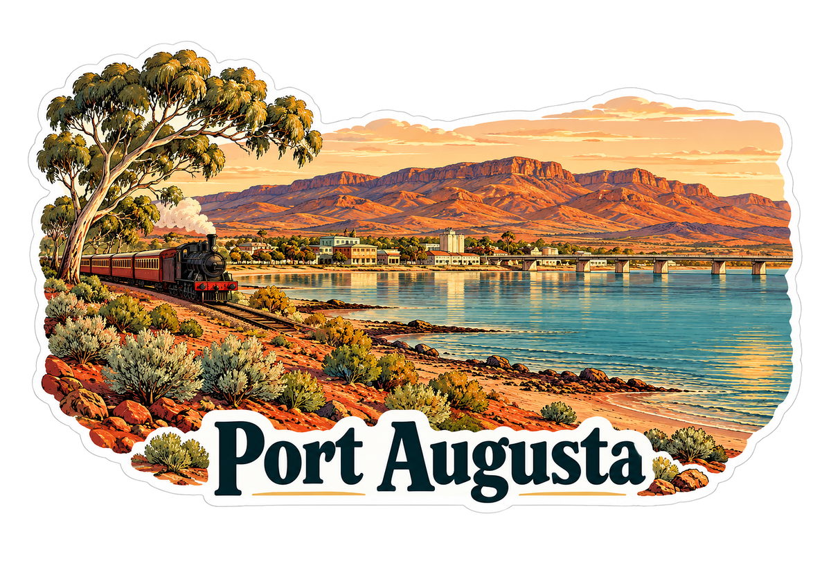 Port Augusta Coastal Train and Desert Hills Vinyl Decal Stickers