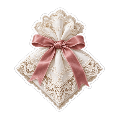 Ivory Lace Pink Bow Sachet Art Vinyl Decal Stickers