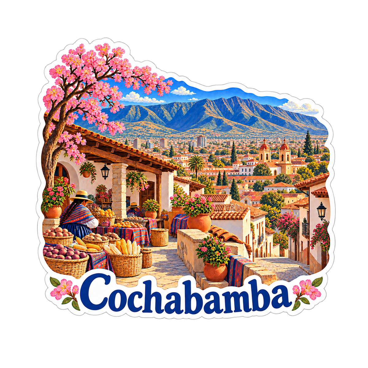 Cochabamba Mountain Market Art Vinyl Decal Stickers