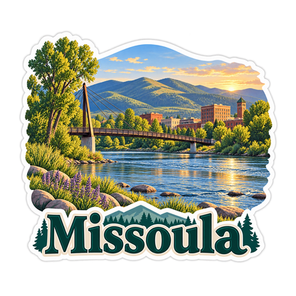 Missoula Mountain River Sunset Art Vinyl Decal Stickers