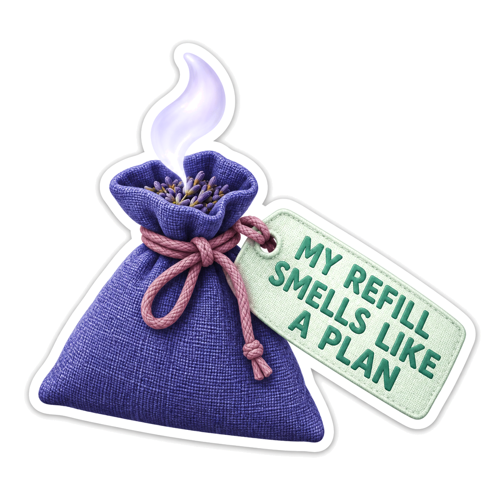 Purple Lavender Pouch with Refill Message Tag Vinyl Decal Stickers