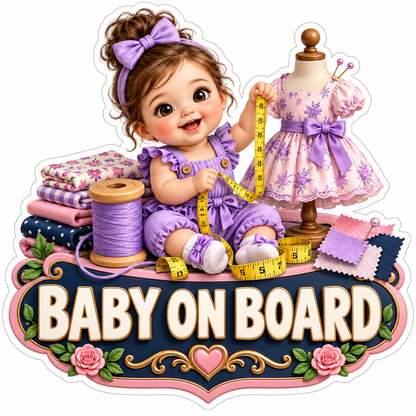 Baby Seamstress With Purple Dress Form Art Vinyl Decal Stickers