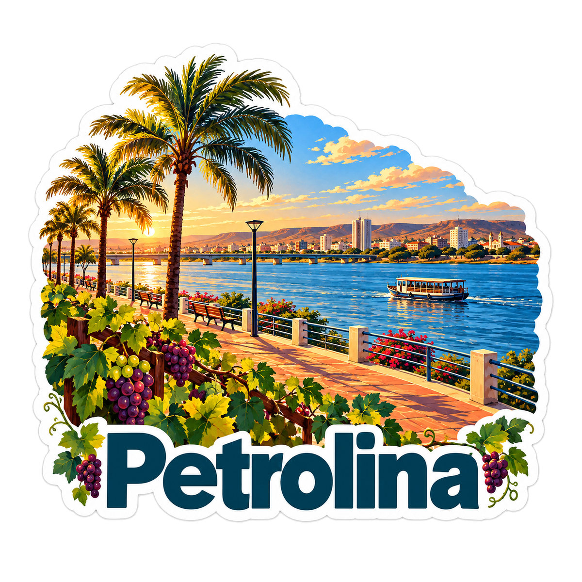 Petrolina Palm Promenade and Grapes at Sunset Vinyl Decal Stickers