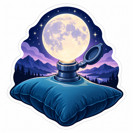 Glowing Moon over Blue Camping Pillow Art Vinyl Decal Stickers