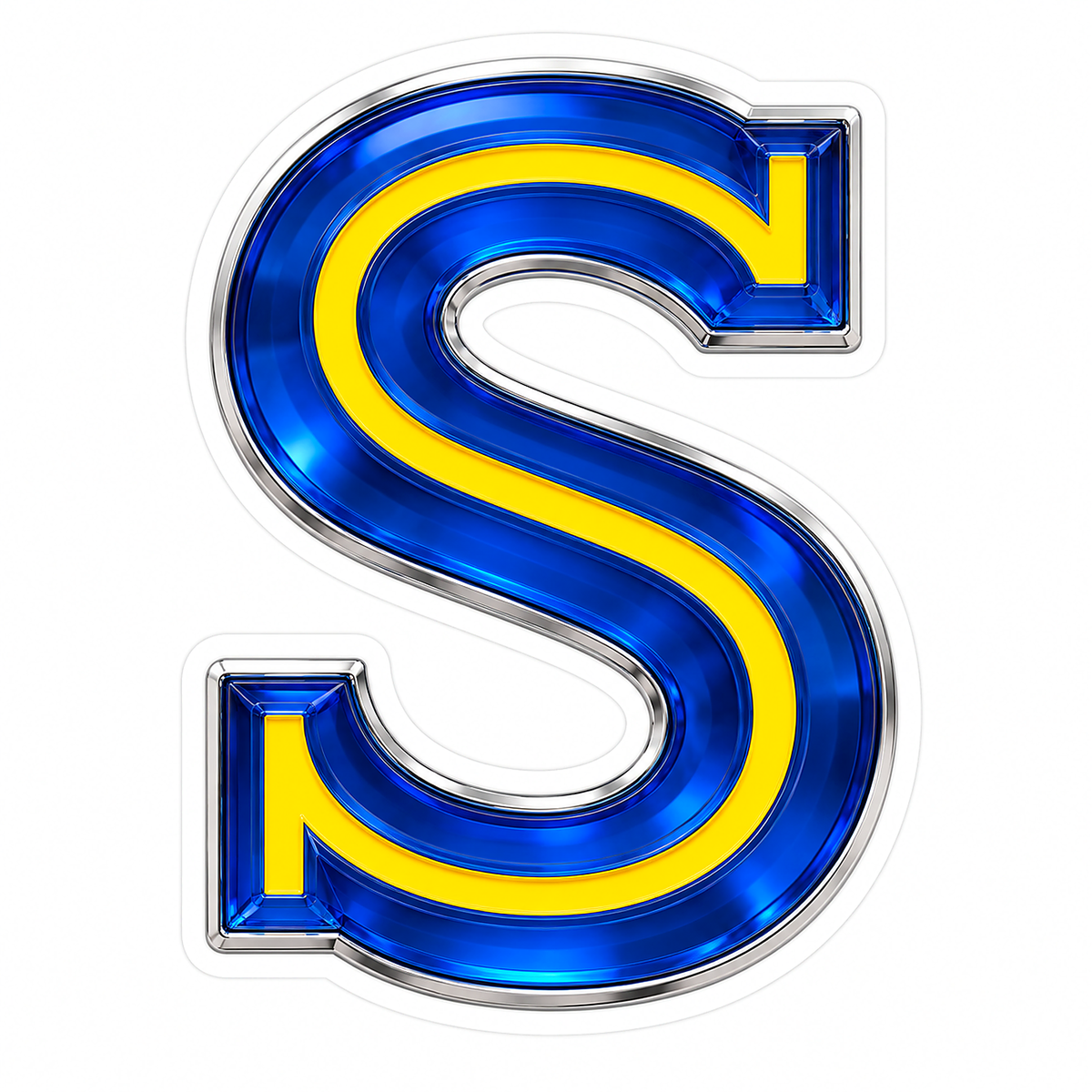 Sapphire Blue Letter S with Yellow Inlay Vinyl Decal Stickers