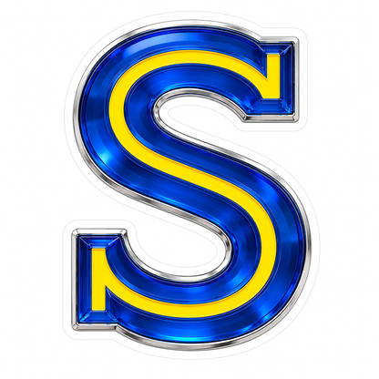 Sapphire Blue Letter S with Yellow Inlay Vinyl Decal Stickers