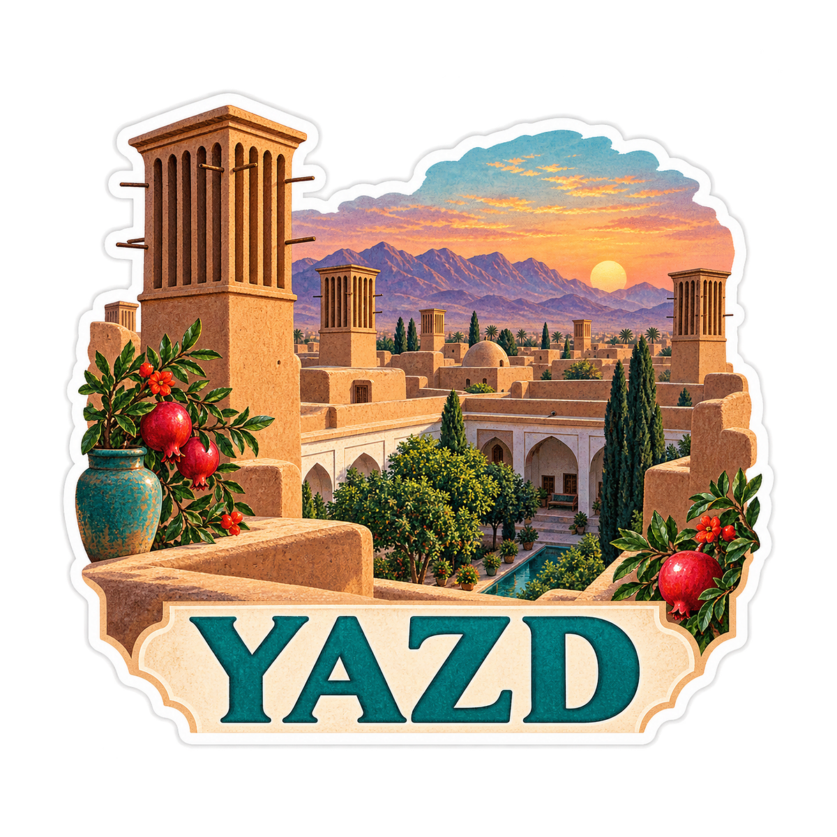Yazd Adobe Wind Towers Art Vinyl Decal Stickers