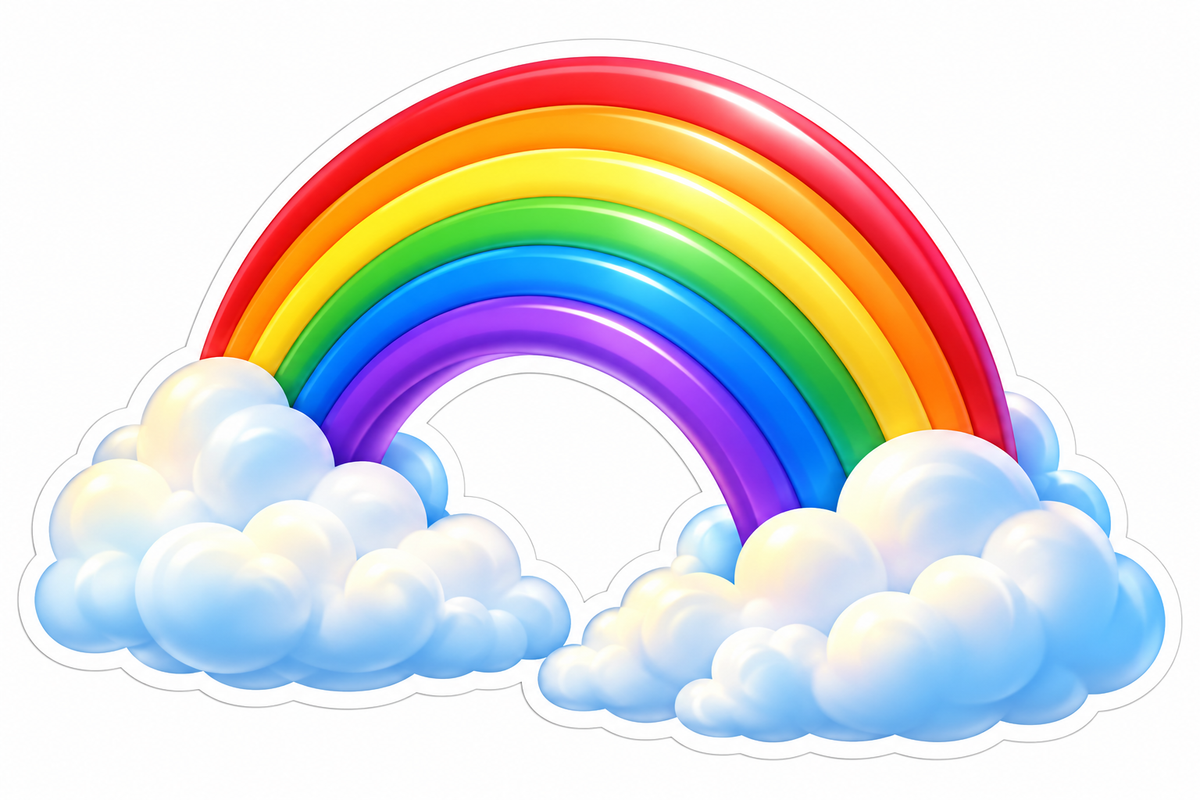 Bright Rainbow Arch over Puffy Clouds Vinyl Decal Stickers