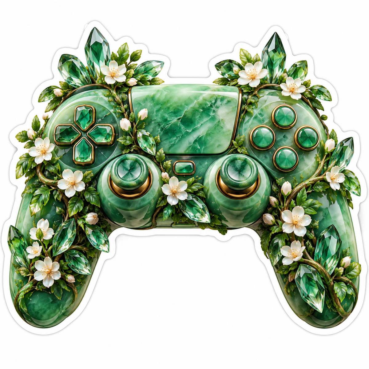 Green Game Controller with White Blossoms Vinyl Decal Stickers