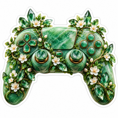 Green Game Controller with White Blossoms Vinyl Decal Stickers