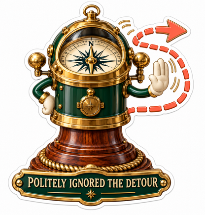 Green Gold Compass Cartoon with Red Arrow Art Vinyl Decal Stickers