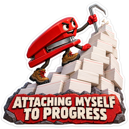 Red Stapler Character Climbing Paper Stack Vinyl Decal Stickers