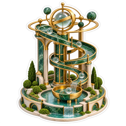 Green Spiral Marble Run with Orbit Rings Vinyl Decal Stickers