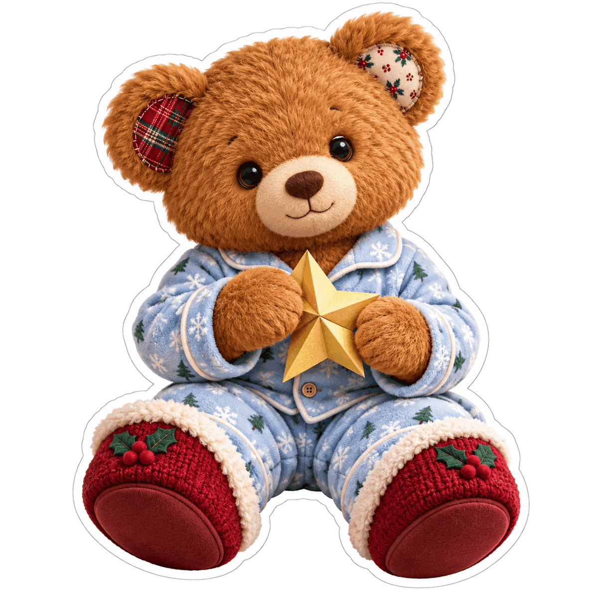 Teddy Bear Snowflake Pajamas Gold Star Vinyl Decal Stickers