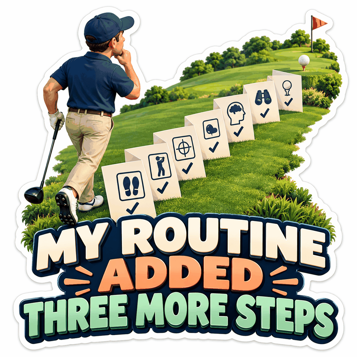 Golfer Viewing Checklists along Green Fairway Vinyl Decal Stickers