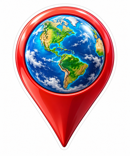 Blue Earth Globe in Red Location Pin Vinyl Decal Stickers