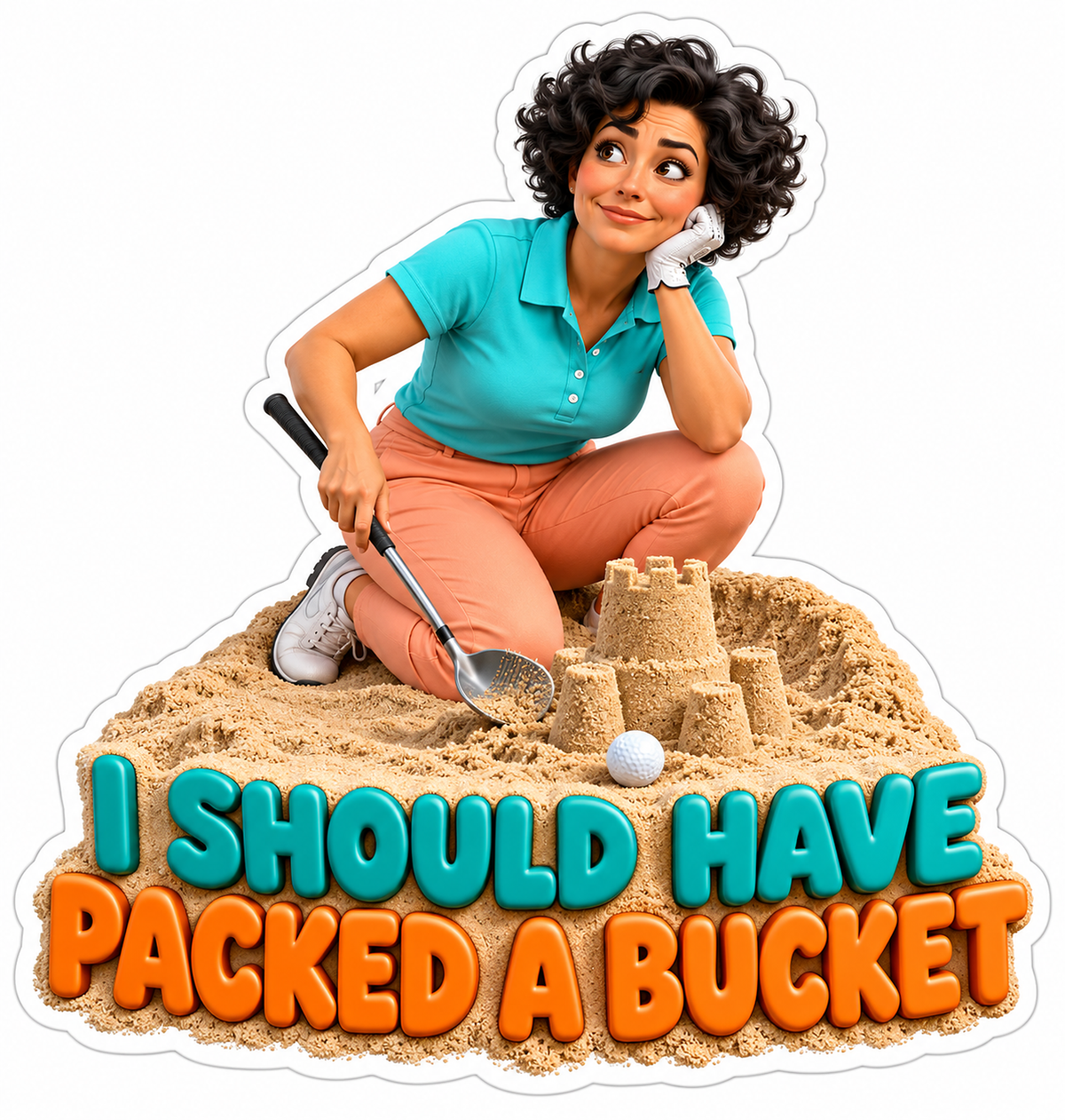 Woman Golfer Building Sandcastle Quote Vinyl Decal Stickers