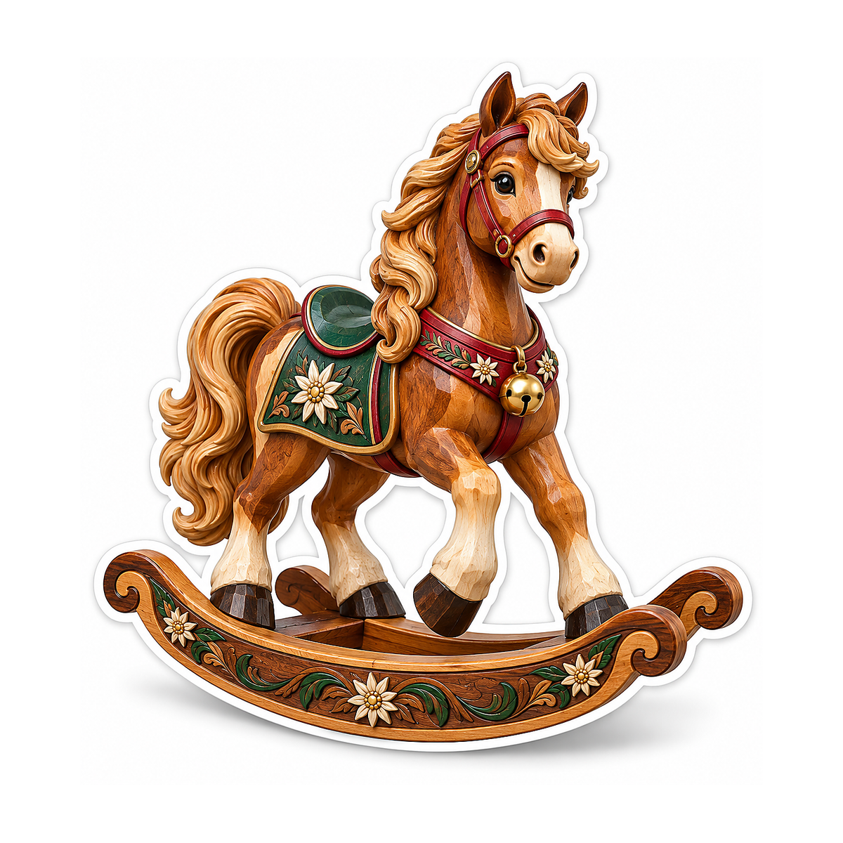 Chestnut Rocking Horse Green Saddle Art Vinyl Decal Stickers