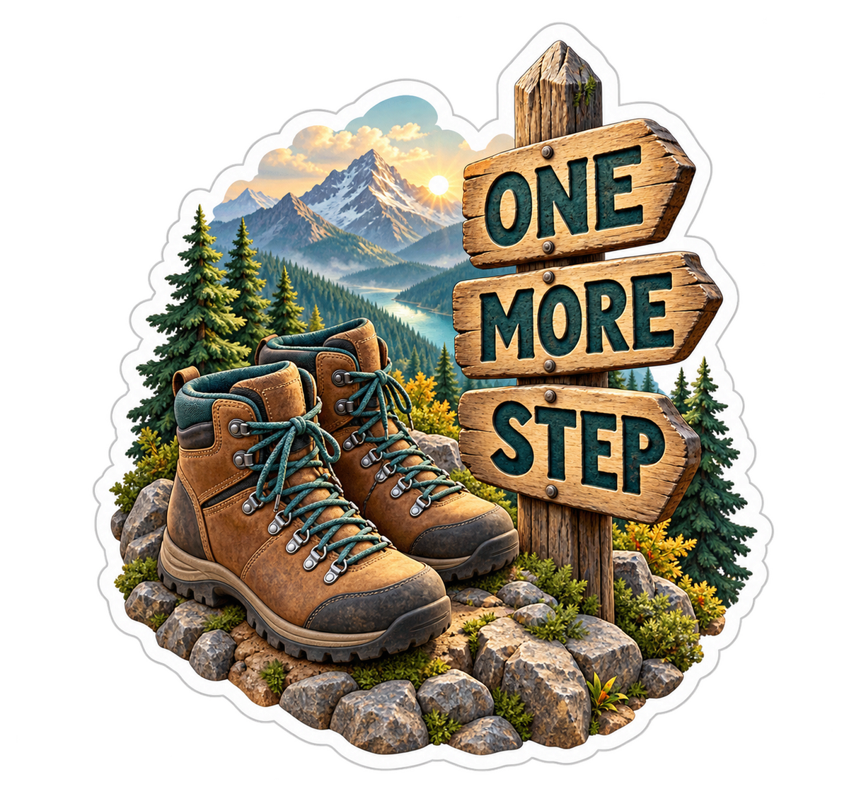 Hiking Boots and Trail Sign Art Vinyl Decal Stickers