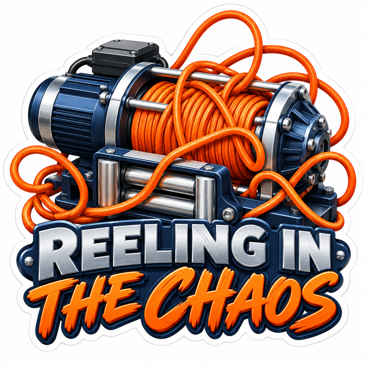Blue Winch Reeling in Chaos Quote Art Vinyl Decal Stickers