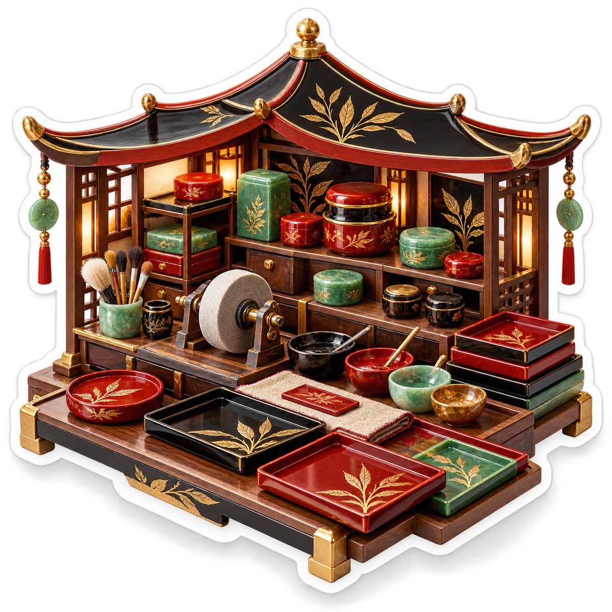 Red and Green Lacquer Tray Craft Pavilion Vinyl Decal Stickers