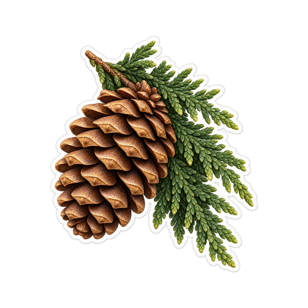 Brown Pinecone Cedar Sprig Art Vinyl Decal Stickers