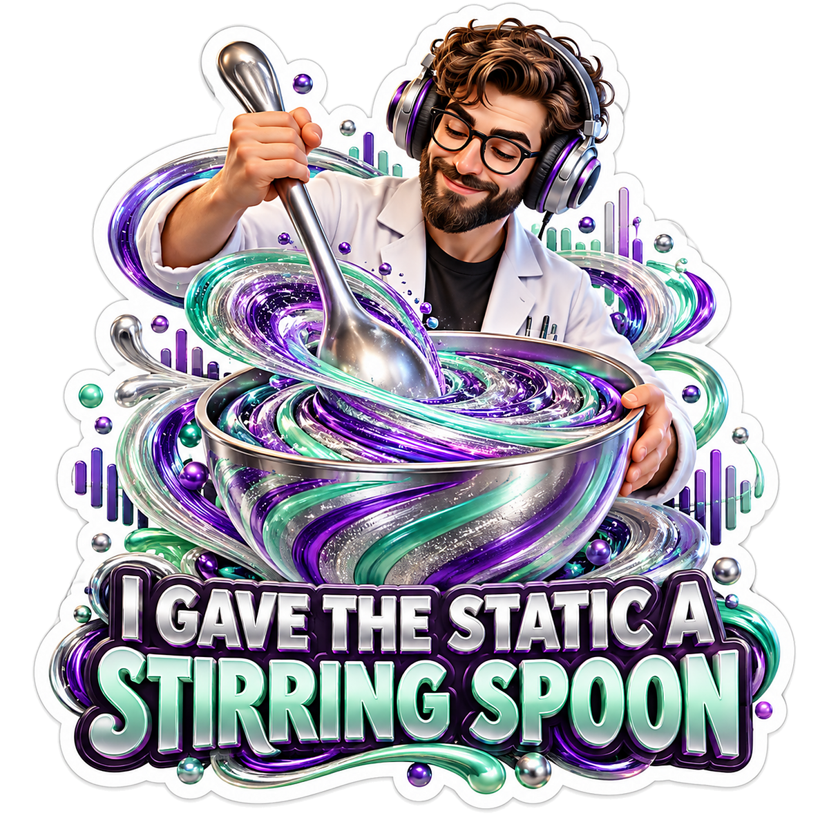 Man Stirring Purple Swirls in Silver Bowl Vinyl Decal Stickers