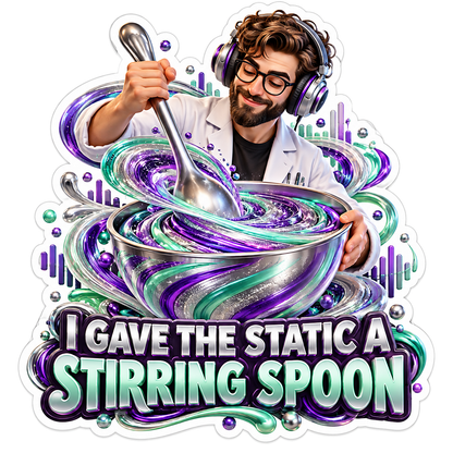 Man Stirring Purple Swirls in Silver Bowl Vinyl Decal Stickers