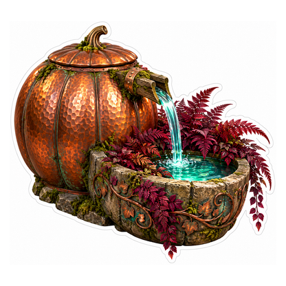 Copper Pumpkin Fountain Fern Garden Vinyl Decal Stickers