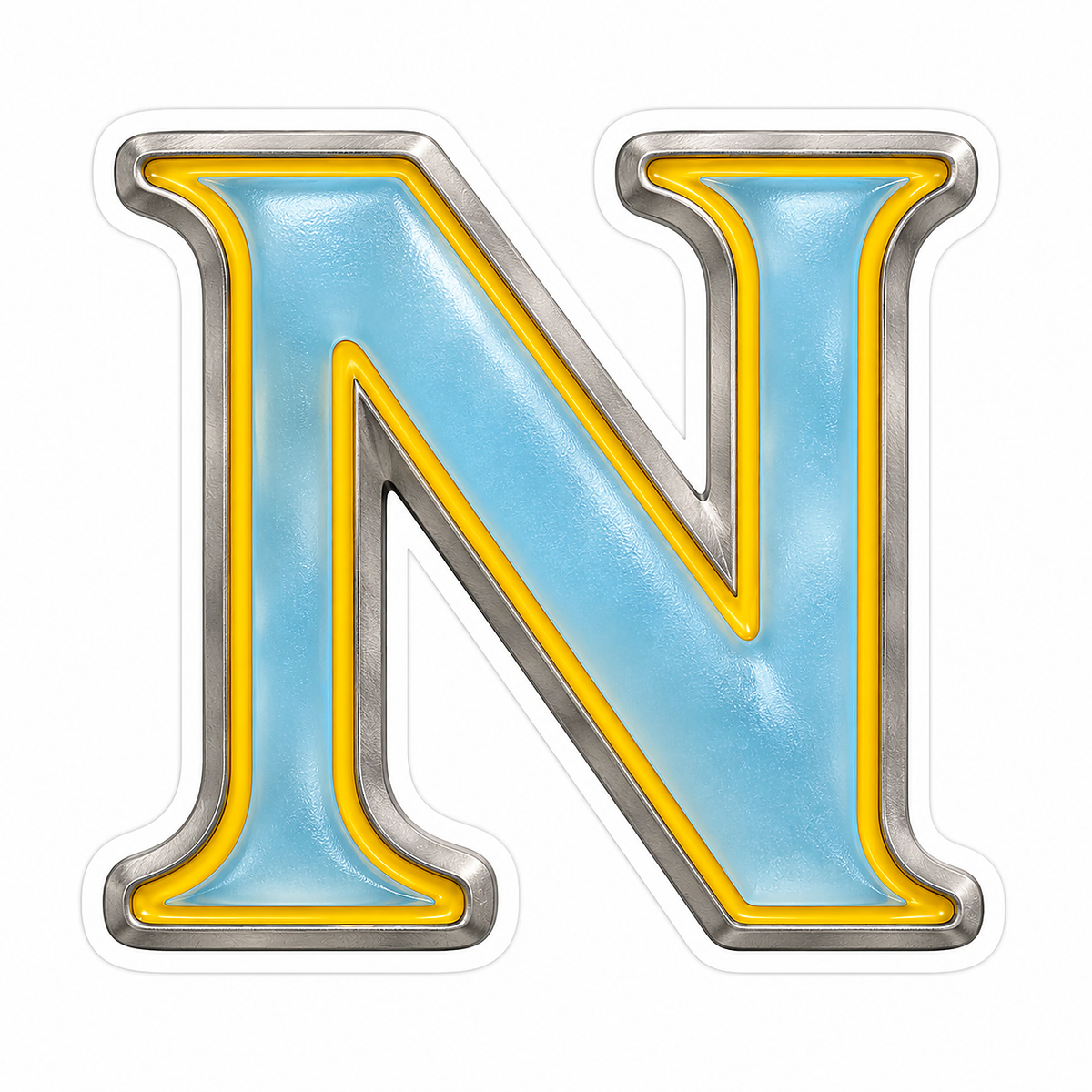 Powder Blue Gold Trim Letter N Vinyl Decal Stickers