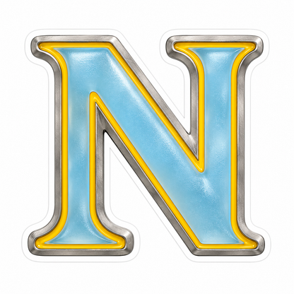 Powder Blue Gold Trim Letter N Vinyl Decal Stickers