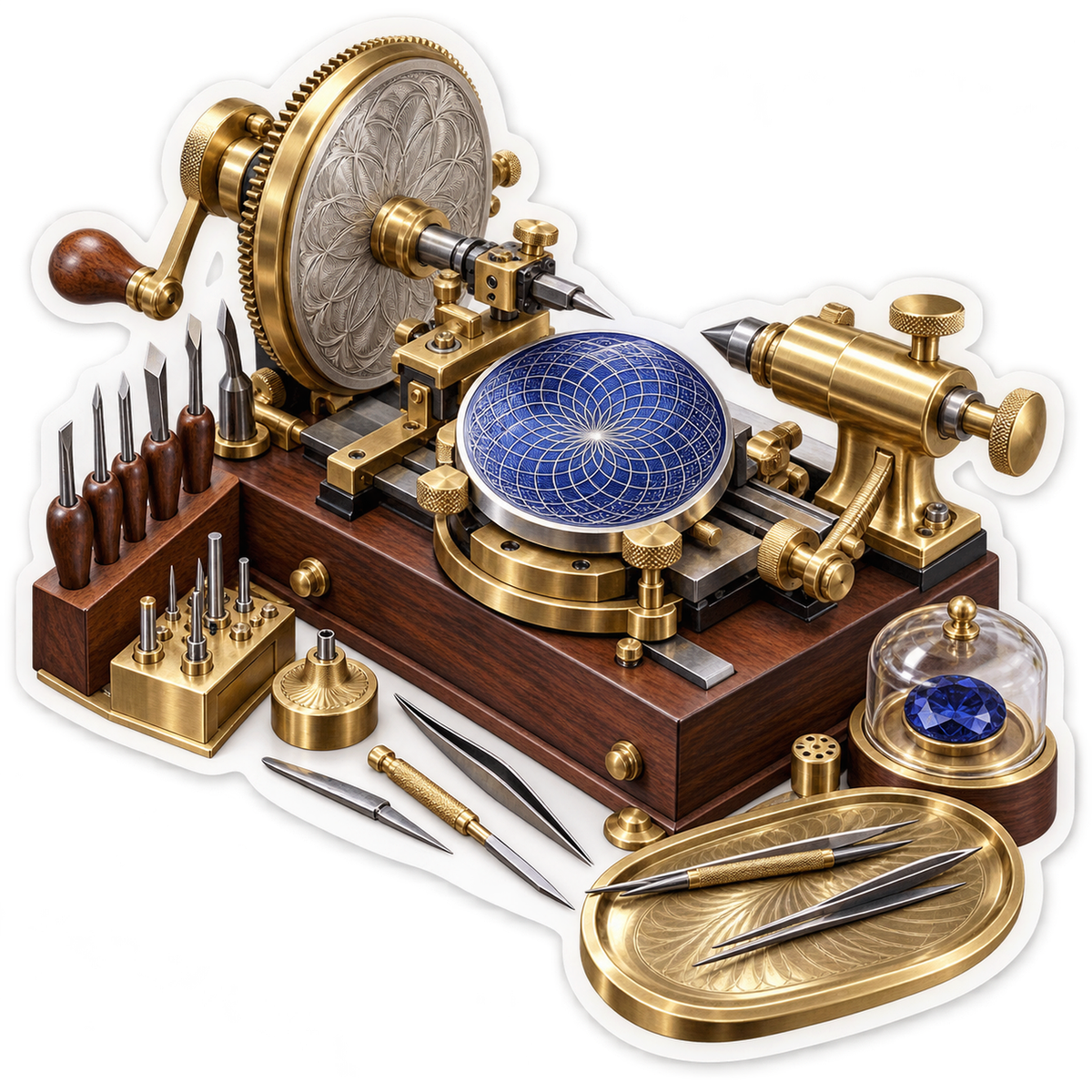 Brass Engraving Machine With Blue Plate Art Vinyl Decal Stickers