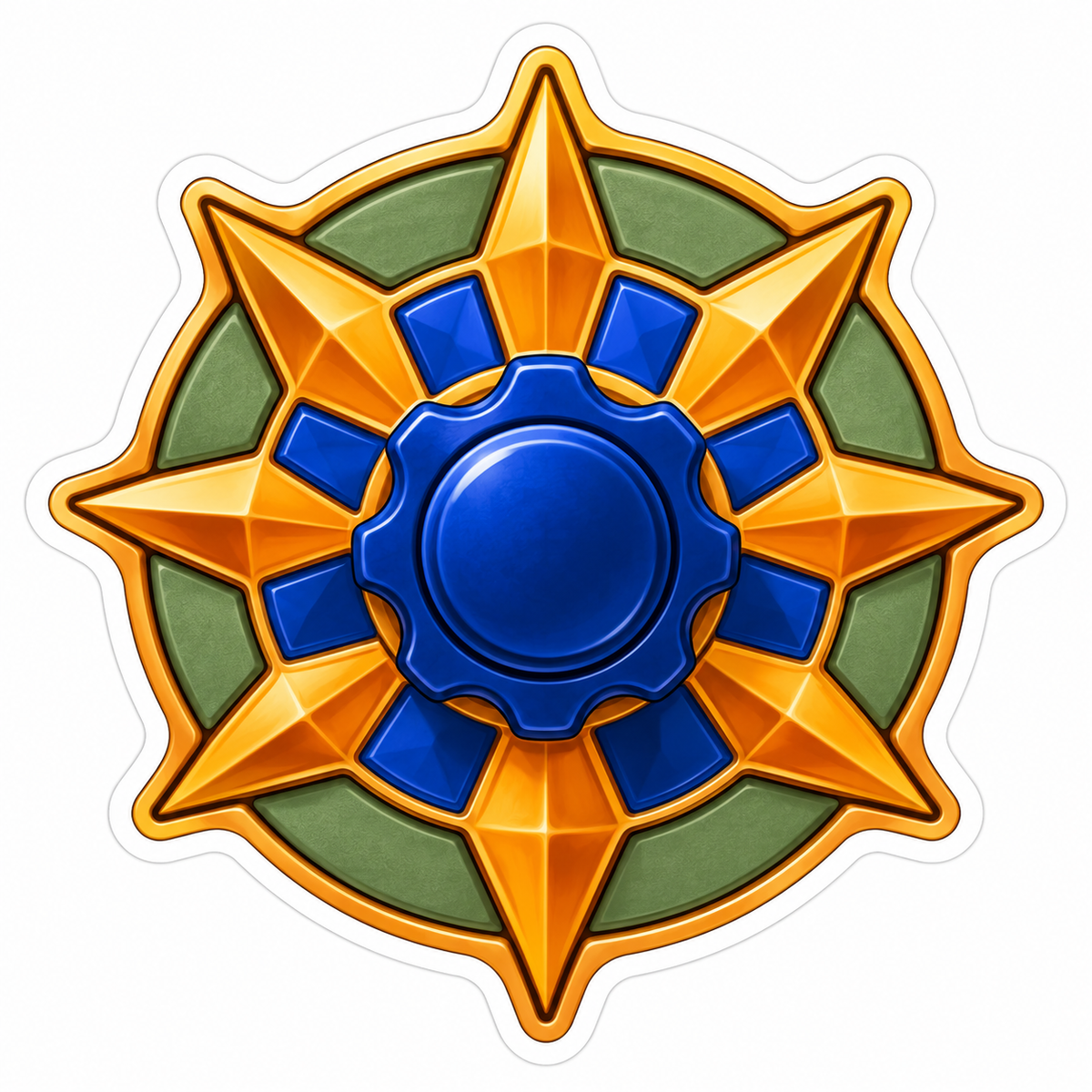 Golden Star Compass with Blue Gear Center Vinyl Decal Stickers