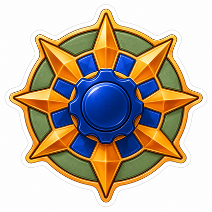 Golden Star Compass with Blue Gear Center Vinyl Decal Stickers