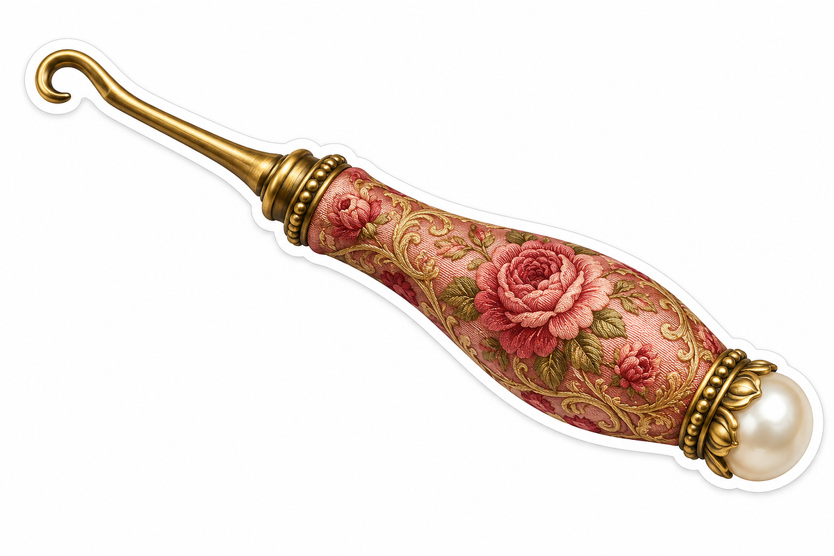 Rose Pattern Crochet Hook with Pearl End Vinyl Decal Stickers