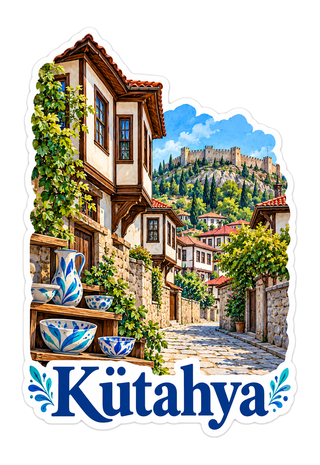 Kutahya Historic Lane and Blue Ceramics Vinyl Decal Stickers