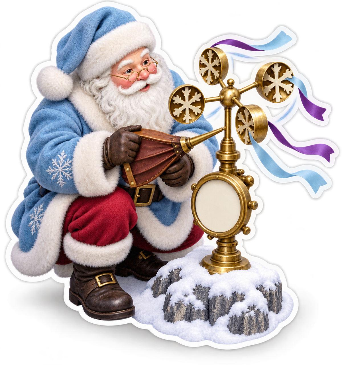 Santa Testing Gold Snowflake Wind Wheels Art Vinyl Decal Stickers