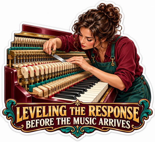 Woman Adjusting Hammers above Piano Keys Vinyl Decal Stickers