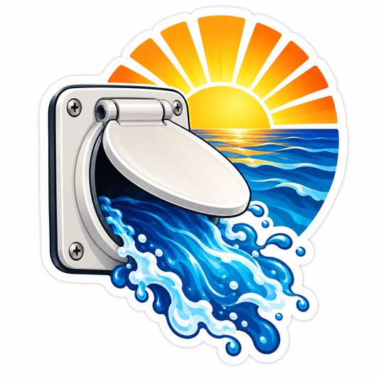 Silver Boat Drain Flap Ocean Sunrise Art Vinyl Decal Stickers