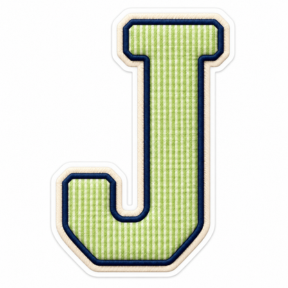 Pistachio Striped Letter J with Navy Stitching Vinyl Decal Stickers