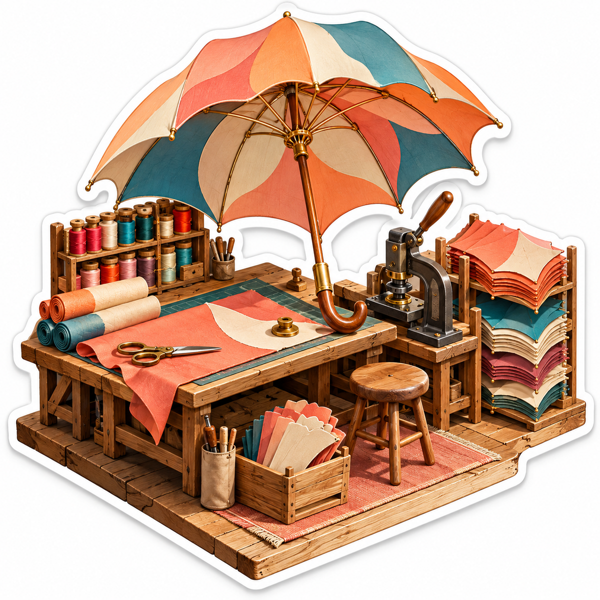Coral Teal Umbrella Making Workshop Art Vinyl Decal Stickers