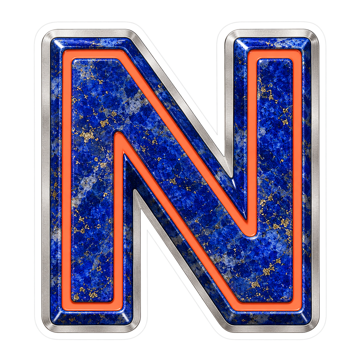 Blue Gold Stone Letter N with Coral Line Art Vinyl Decal Stickers