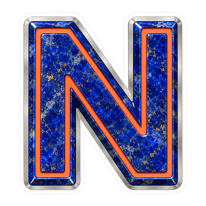 Blue Gold Stone Letter N with Coral Line Art Vinyl Decal Stickers