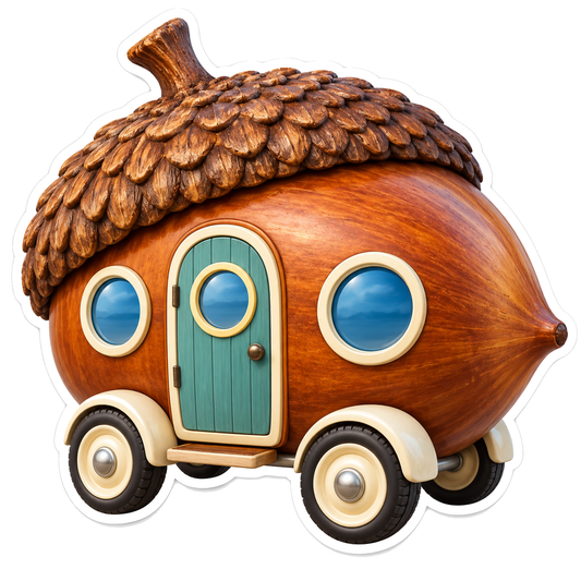 Wooden Acorn Camper Teal Door Art Vinyl Decal Stickers