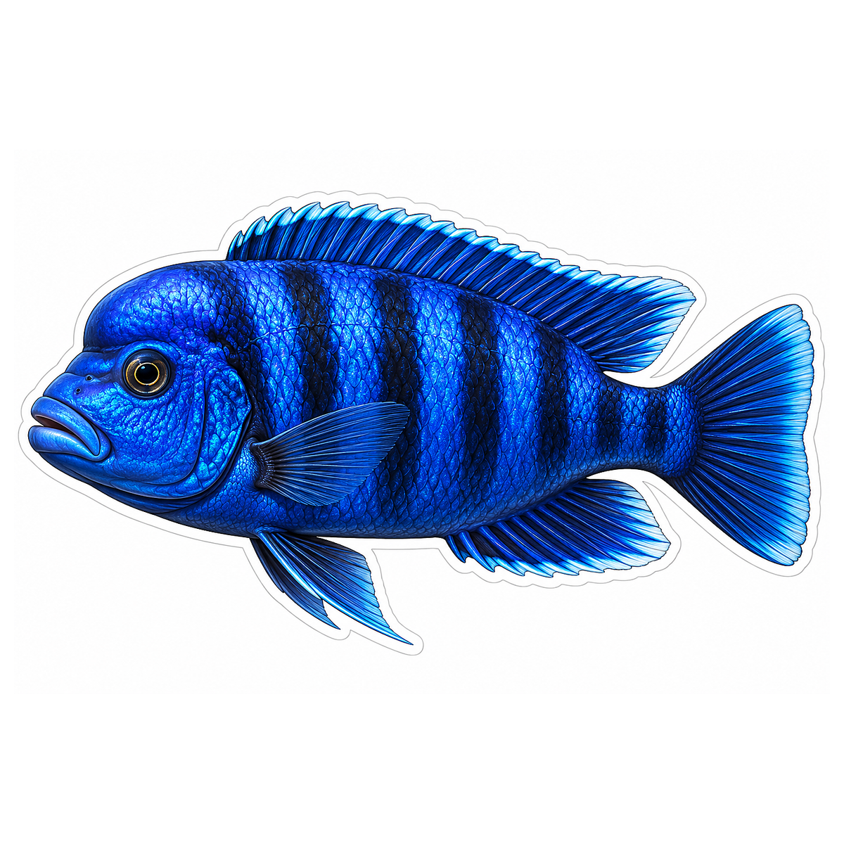 Vivid Blue Banded Fish with Rounded Tail Art Vinyl Decal Stickers