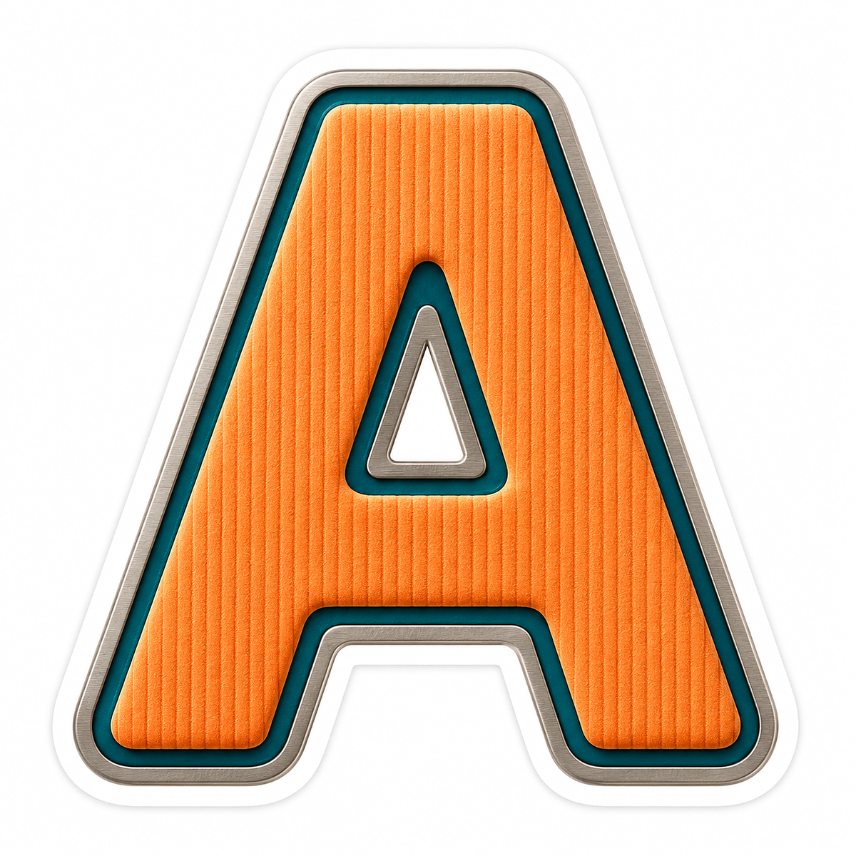 Orange Ribbed Letter A with Teal Trim Art Vinyl Decal Stickers