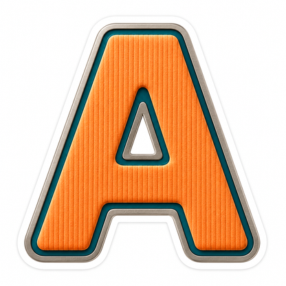 Orange Ribbed Letter A with Teal Trim Art Vinyl Decal Stickers
